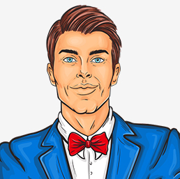 A man in a blue suit purchasing backlinks for SEO.